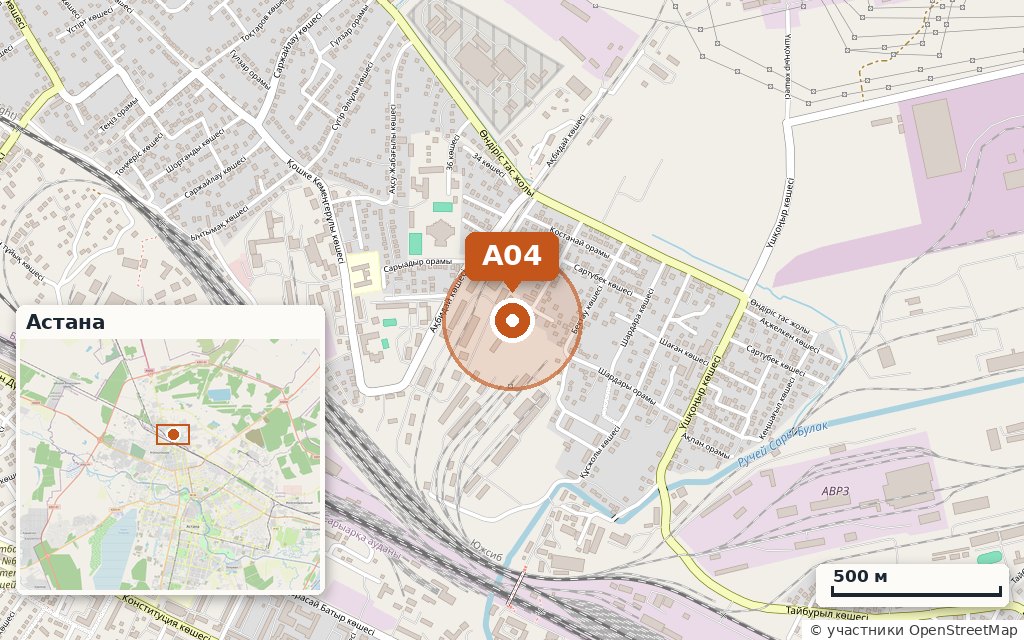 Карта: Склад 1 200 м² · Акбидай 10/2
