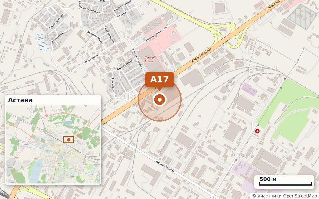 Карта: Склад 1 376 м² + офис · шоссе Алаш 22/1